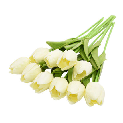 Kunst Boeket - Tulpen Zijden Bloemen Tulp Luxe Boeketten Decor Ornament Wit