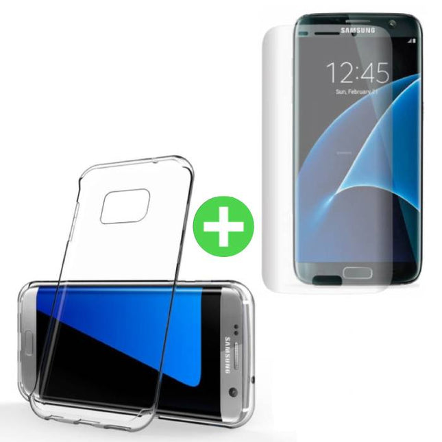 Samsung Galaxy S7 Edge Transparant TPU Hoesje + Screen Protector Tempered Glass