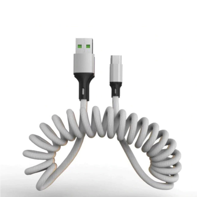Gekrulde Oplaadkabel voor iPhone Lightning - 5A Spiraal Veer Datakabel 1.5 Meter Oplader Kabel Zilver