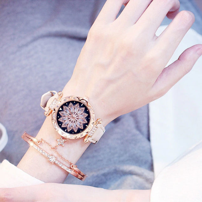 Starry Sky Horloge Dames - Luxe Anoloog Kwarts Uurwerk voor Vrouwen Beige