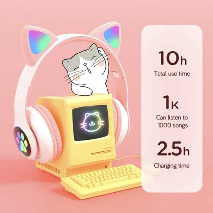 Draadloze Koptelefoon met Kattenoren - Kitty Headset Wireless Headphones Stereo Roze
