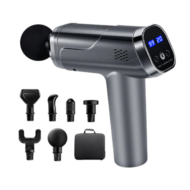 Professioneel Massage Apparaat Gun - 20 Standen - 6 Koppen - Inclusief Opbergtas - Sport en Relax - Zwart 