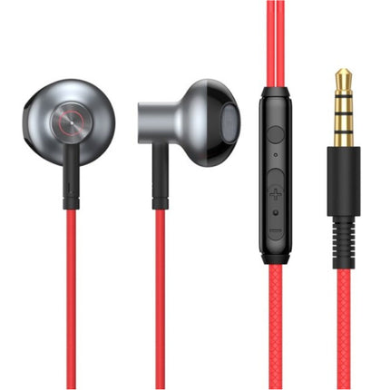 H19 Oordopjes met Microfoon en Controls - 3.5mm AUX Oortjes Volumebeheer Wired Earphones Oortelefoon Rood