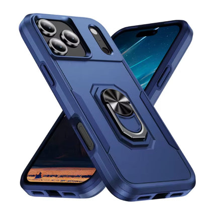 iPhone 16e - Militair Shockproof Hoesje met Kickstand - Grip Socket Magnetische Cover Case - Blauw