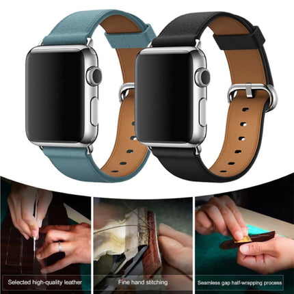 Leren Bandje voor iWatch 38mm - Armband Polsband Duurzaam Leer Horlogeband Roestvrij Staal Sluiting Donkerblauw