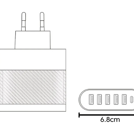 6-Poort Stekkerlader 65W - PD / Quick Charge 3.0 / USB Oplader Lader Stekkerlader Adapter Zwart