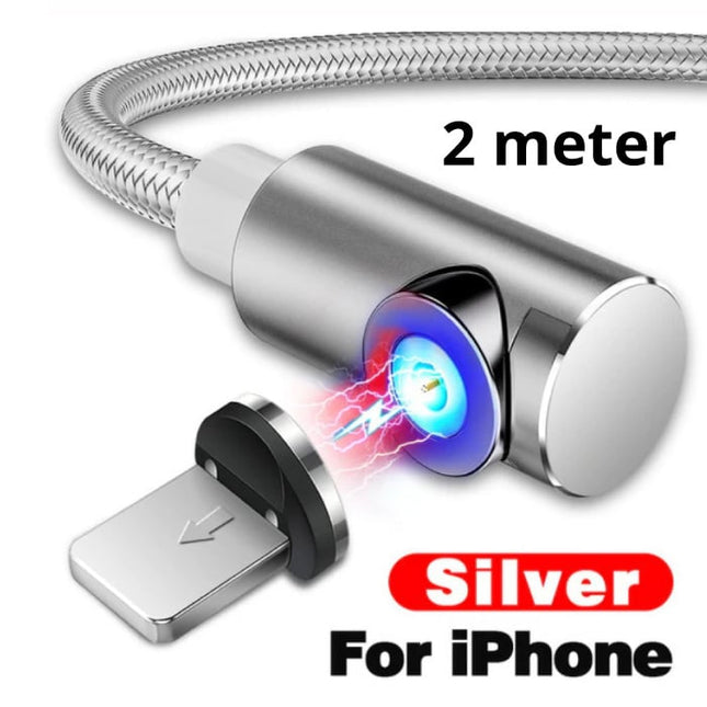 USB 2.0 - iPhone Lightning Magnetische Oplaadkabel 2 Meter Gevlochten Nylon Oplader Data Kabel Data Zilver