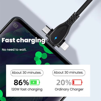 3 in 1 USB-C Oplaadkabel - iPhone Lightning / USB-C / Micro-USB - 1.5 Meter Oplader Data Kabel - Geel