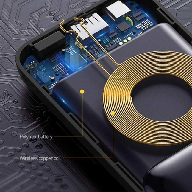 10.000mAh Qi Draadloze Oplader & Powerbank - Noodaccu Batterij met LED Scherm Zwart