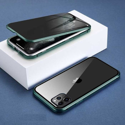 iPhone 8 Plus Magnetisch Privacy Hoesje met Tempered Glass - 360° Full Body Cover Hoesje + Screenprotector Donkergroen