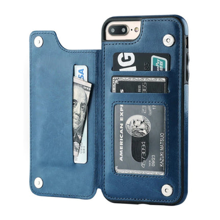 Retro iPhone 6 Leren Flip Case Portefeuille - Wallet Cover Cas Hoesje Blauw