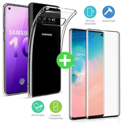 Samsung Galaxy S10 Transparant TPU Hoesje + Screen Protector Tempered Glass