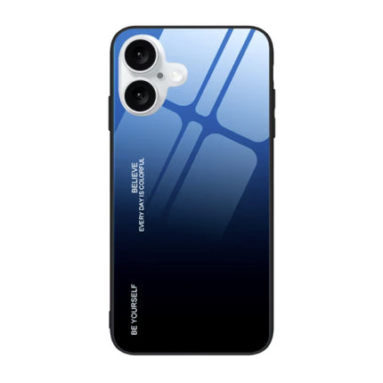 iPhone 15 Pro Hoesje Gradient - TPU en 9H Glas - Shockproof Glossy Case Cover - Blauw