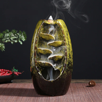 Aromatherapie Sier Wierookbrander Waterval Terugstromen - Backflow Incense Burner Feng Shui Decor Ornament Groen