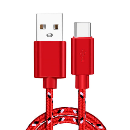 USB-C Oplaadkabel 2 Meter Gevlochten Nylon - Tangle Resistant Oplader Data Kabel Rood