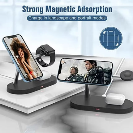 3 in 1 Draadloos Qi Oplaadstation - Compatibel met Apple iPhone / iWatch / AirPods -  Charging Dock 15W Oplader Nachtlampje - Wit