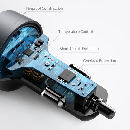 30W USB-C & USB Dual Port Autolader PowerIQ - Zwart
