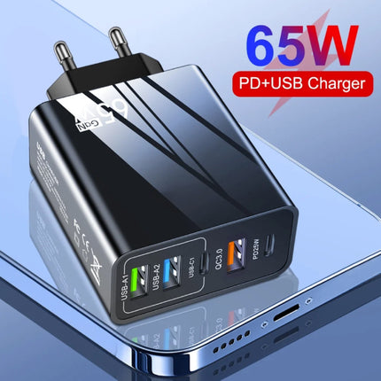 5-Poort GaN Stekkerlader 65W - PD / Quick Charge 3.0 / USB Oplader Lader Stekkerlader Adapter Wit