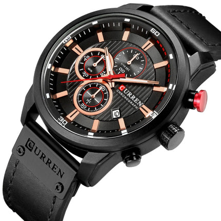 Heren Horloge met Leren Bandje - Anoloog Luxe Kwarts Uurwerk voor Mannen - Roestvrij staal - Zwart