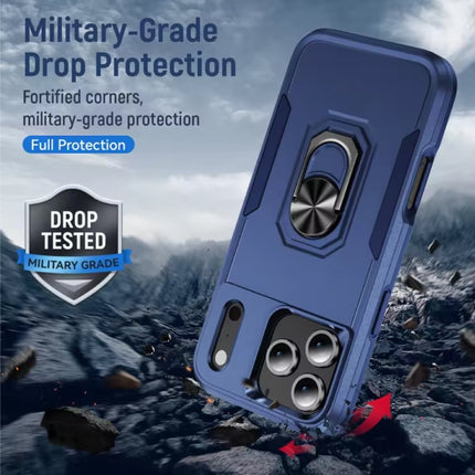 iPhone 17 - Militair Shockproof Hoesje met Kickstand - Grip Socket Magnetische Cover Case - Wit