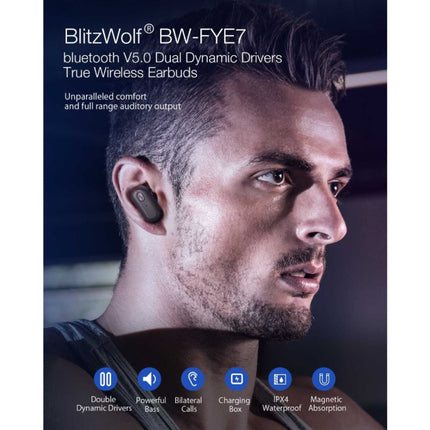 BW-FYE7 Draadloze Oordopjes - TWS Sport Oortjes One Button Control Oordopjes Bluetooth 5.0 Wireless Buds Earphones Oortelefoon Zwart