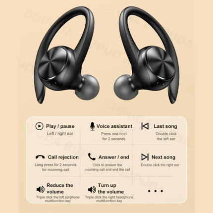 Sport Oorhaak Draadloze Oortjes - Oordopjes TWS Bluetooth 5.0 Zwart