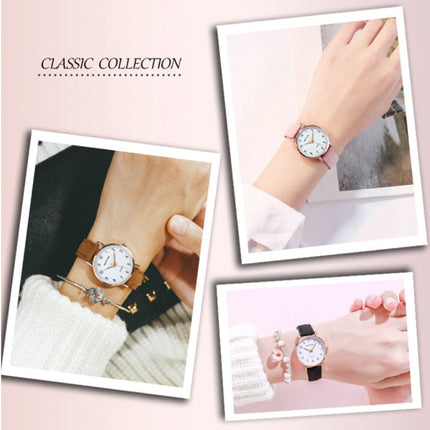 Minimalistisch Horloge voor Dames - Modieus Kwarts Uurwerk Vrouwen Lichtgevend Leer Bandje Zwart Wit