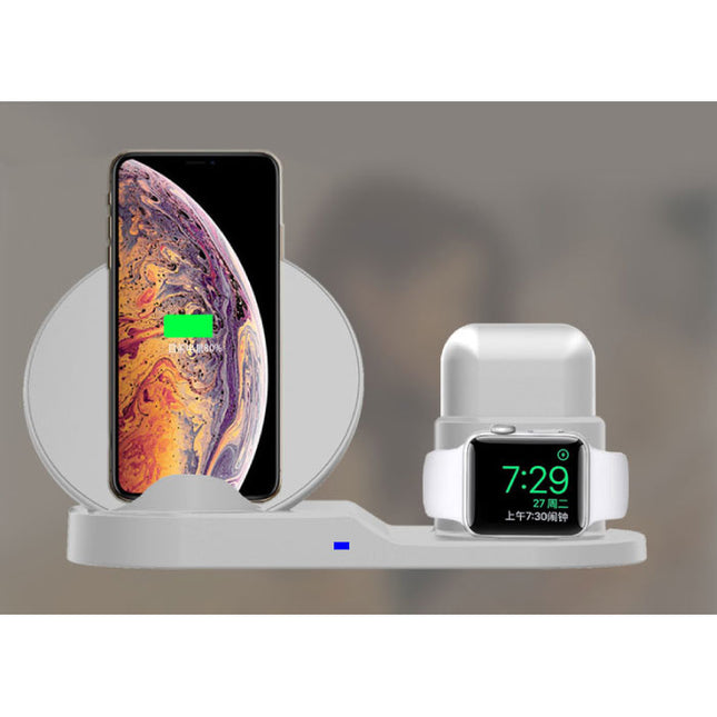 3 in 1 Draadloze Oplader voor Apple iPhone / iWatch / AirPods -  Oplaadstation Charging Dock 18W Wireless Pad Wit