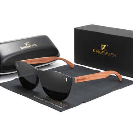 Luxe Zonnebril met Houten Montuur - UV400 en Polarisatie Filter voor Vrouwen - Zwart