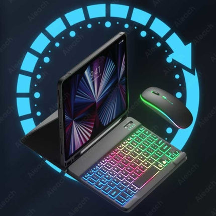 RGB Toetsenbord Hoes en Muis voor iPad Pro 11" - QWERTY Multifunctionele Keyboard Bluetooth Smart Cover Case Hoesje Paars