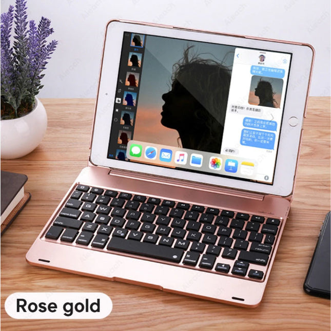 Toetsenbord Hoes voor iPad Mini 1/2/3 - QWERTY Multifunctionele Keyboard Bluetooth Aluminium Smart Cover Case Hoesje Roze