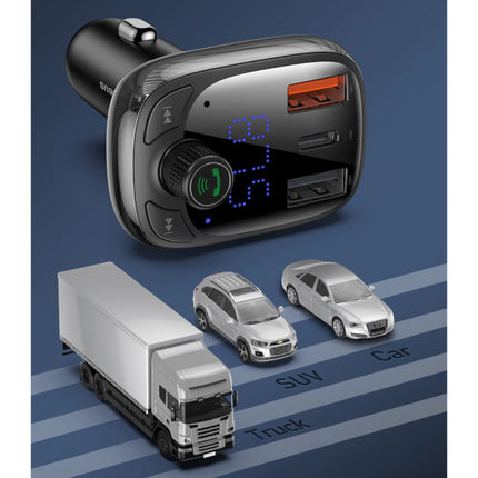 2x USB/USB-C Autolader Bluetooth Transmitter Handsfree Oplader FM Radio Kit Zwart 