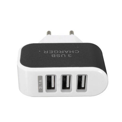  Triple (3x) USB Port iPhone/Android 5V - 3.1A Muur Oplader Wallcharger Zwart