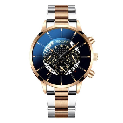 Klassiek Horloge voor Heren - Kwarts Stalen Riem Luxe Uurwerk Kalender Zakelijk Wit Zwart