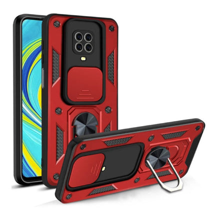 Xiaomi Redmi Note 9 Pro Max - Armor Hoesje met Kickstand en Camera Slide - Magnetische Pop Grip Cover Case Rood