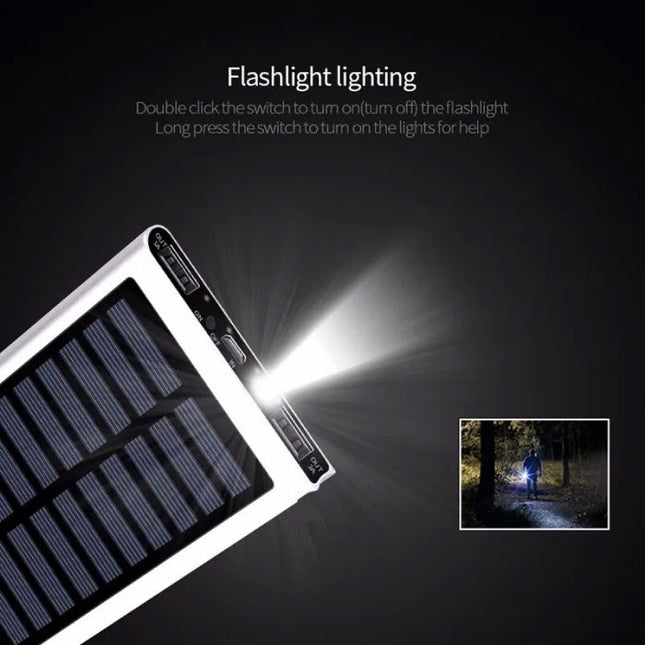 Externe 30.000mAh Solar Charger Powerbank Zonnepaneel Noodaccu Batterij Oplader Zon Zilver
