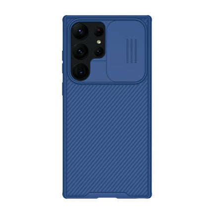 Samsung Galaxy S23 Ultra CamShield Hoesje met Camera Slide - Shockproof Case Cover Blauw