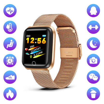 Fashion Sports Smartwatch Fitness Sport Activity Tracker Smartphone Horloge iOS Android iPhone Samsung Huawei Goud Metaal