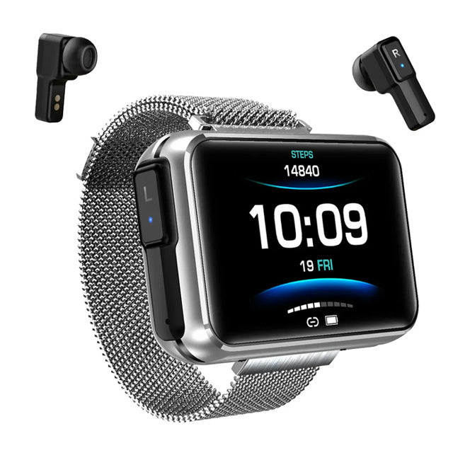 T91 Smartwatch Breed Display met Draadloze Oortjes - 1.4 Inch Scherm - Smartband Fitness Tracker Sport Activity Horloge iOS Android Metaal Zilver
