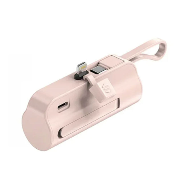 10.000mAh Mini Powerbank voor iPhone Lightning - Extra USB-C Kabel Noodaccu Batterij Oplader - Roze