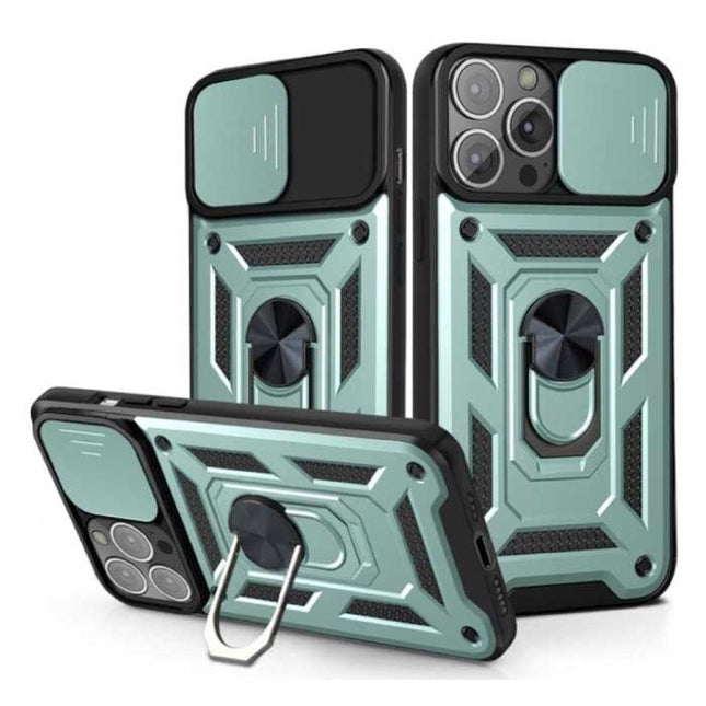 iPhone 13 Pro - Armor Hoesje met Kickstand en Camera Bescherming - Pop Grip Cover Case Groen