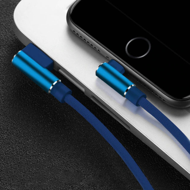 iPhone Lightning Oplaadkabel 90° - 3 Meter - Gevlochten Nylon Oplader Data Kabel Android Blauw