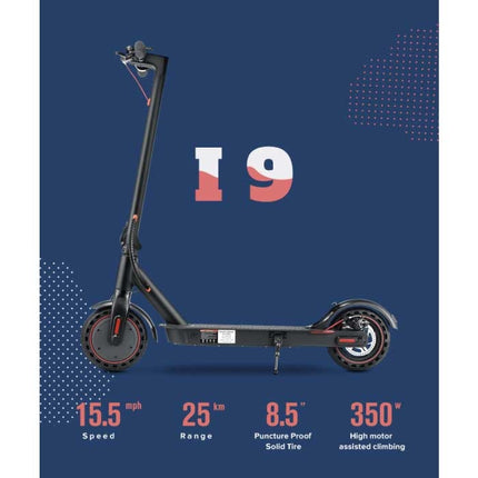 I9 Vouwbare Elektrische Scooter - Off-Road Smart E Step met App - 350W - 30 km/u - 8.5 inch Wielen - Zwart