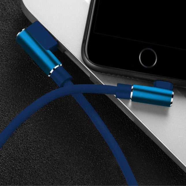 iPhone Lightning Oplaadkabel 90° - 3 Meter - Gevlochten Nylon Oplader Data Kabel Android Blauw