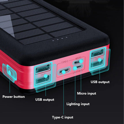 Solar Powerbank met 4 Uitvoer/3 Invoer Poorten 80.000mAh - Ingebouwde Zaklamp - Externe Noodaccu Batterij Oplader Charger Zon Zwart