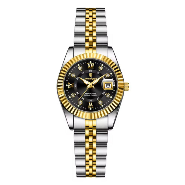 Luxe Elegant Horloge voor Dames - Modieus Kwarts Uurwerk Roestvrij Staal - Goud Zwart