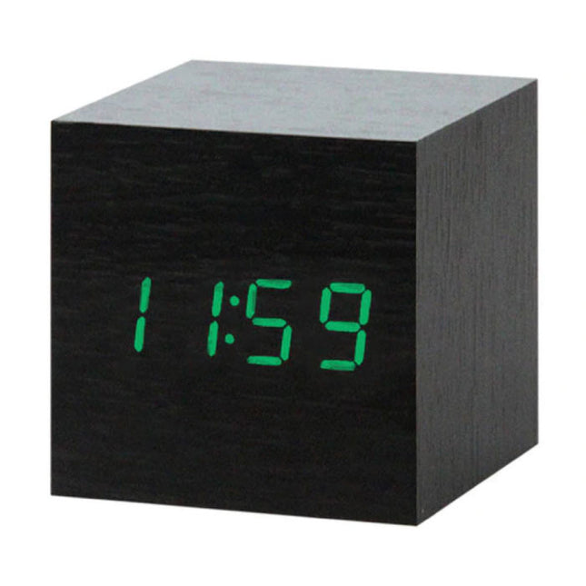 Houten Digitale LED Klok - Wekker Alarm  Snooze Helderheid Aanpassing Zwart