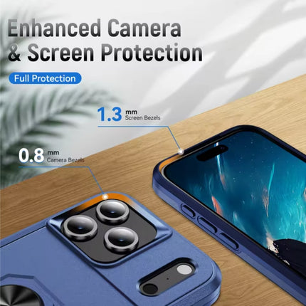 iPhone 16 Plus - Militair Shockproof Hoesje met Kickstand - Grip Socket Magnetische Cover Case - Blauw
