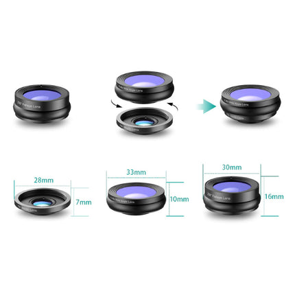 3 in 1 Camera Lens Clip voor Smartphones Zwart - Fisheye/Wide Angle/Macro Lens