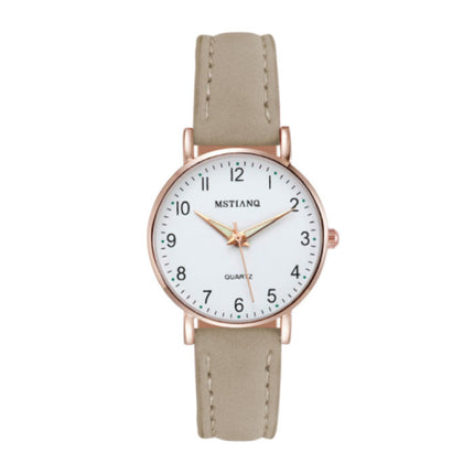 Minimalistisch Horloge voor Dames - Modieus Kwarts Uurwerk Vrouwen Lichtgevend Leer Bandje Beige